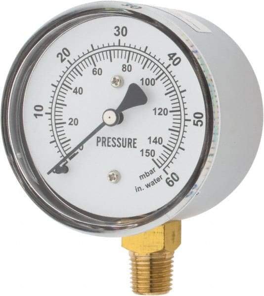 Gast - 1/4" NPT psi Pressure Gauge - 0-60 psi Pressure, 0-150 Millibars - Apex Tool & Supply