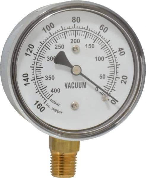 Gast - 1/4" NPT Vacuum Gauge - 0-60 psi Pressure, 0-400 Millibars - Apex Tool & Supply
