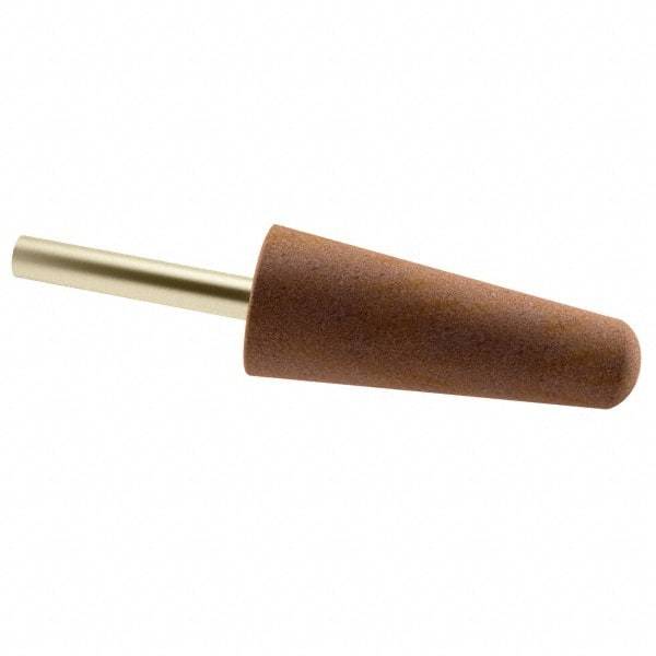 Grier Abrasives - 1" Head Diam x 2-3/4" Thickness, A3, Tree End, Aluminum Oxide Mounted Point - Brown, Very Coarse Grade, 36 Grit, 16,100 RPM - Apex Tool & Supply