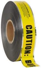 Presco - Caution: Buried Gas Line Below, Detectable Underground Tape - 1,000 Ft. Long x 2 Inch Wide Roll, Polyethylene on Aluminum, 5 mil Thick, Black and Yellow - Apex Tool & Supply