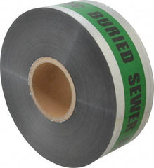 Presco - Caution: Buried Sewer Line Below, Detectable Underground Tape - 1,000 Ft. Long x 3 Inch Wide Roll, Polyethylene on Aluminum, 5 mil Thick, Green and Black - Apex Tool & Supply