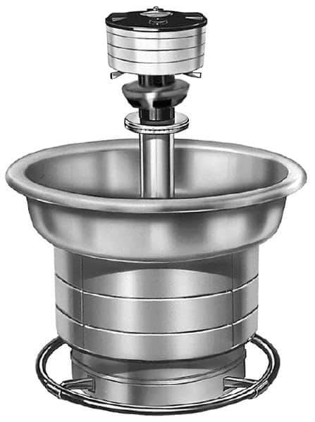 Bradley - Semi-Circular, Foot-Controlled, External Drain, 36" Diam, 3 Person Capacity, Stainless Steel, Wash Fountain - 1.25 GPM, 9" Bowl Depth, 28" High, 304 Material Grade - Apex Tool & Supply
