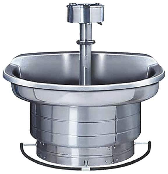 Bradley - Semi-Circular, Foot-Controlled, External Drain, 54" Diam, 4 Person Capacity, Stainless Steel, Wash Fountain - 3 GPM, 9" Bowl Depth, 28" High, 304 Material Grade - Apex Tool & Supply