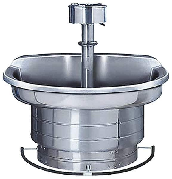 Bradley - Semi-Circular, Foot-Controlled, Internal Drain, 36" Diam, 3 Person Capacity, Stainless Steel, Wash Fountain - 1.25 GPM, 9" Bowl Depth, 28" High, 304 Material Grade - Apex Tool & Supply