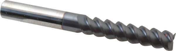 Accupro - 7/16", 2" LOC, 7/16" Shank Diam, 4" OAL, 3 Flute, Solid Carbide Square End Mill - Single End, AlTiN Finish, Spiral Flute, 60° Helix, Centercutting, Right Hand Cut, Right Hand Flute - Apex Tool & Supply