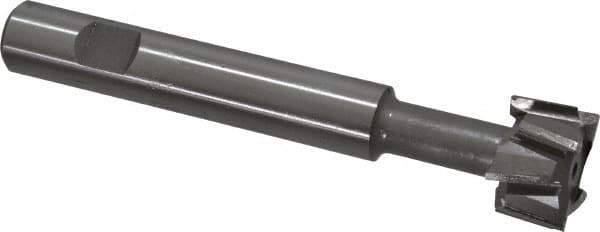 Made in USA - 1" Cut Diam, 5/8" Cut Width, 7/16" Neck Diam, 5/8" Shank Diam, 4-5/16" OAL, M42 Cobalt T-Slot Cutter - Uncoated, Staggered Teeth, 8 Teeth, Weldon Flat - Apex Tool & Supply
