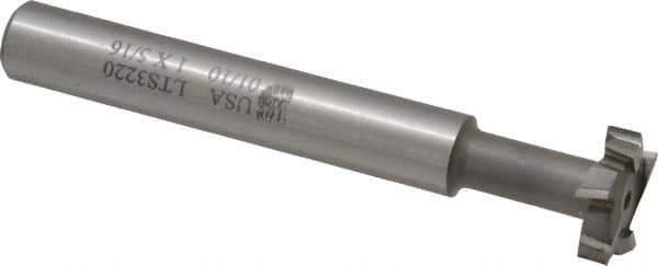 Made in USA - 1" Cut Diam, 5/16" Cut Width, 7/16" Neck Diam, 5/8" Shank Diam, 4-15/16" OAL, M2 High Speed Steel T-Slot Cutter - Uncoated, Staggered Teeth, 8 Teeth, Weldon Flat - Apex Tool & Supply