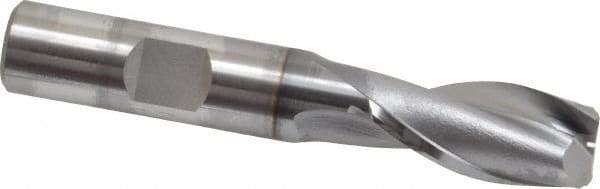 OSG - 17/32", 1-1/8" LOC, 1/2" Shank Diam, 3-1/8" OAL, 2 Flute, Vanadium High Speed Steel Square End Mill - Single End, TiCN Finish, Spiral Flute, 30° Helix, Centercutting, Right Hand Cut, Right Hand Flute, Series 573 - Apex Tool & Supply