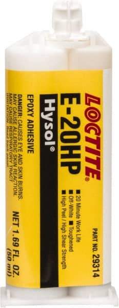 Loctite - 50 mL Cartridge Two Part Epoxy - 20 min Working Time, 4,690 psi Shear Strength, Series E-20HP - Apex Tool & Supply