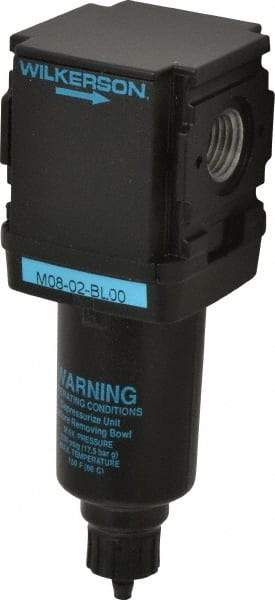 Wilkerson - 1/4" Port Coalescing Filter - Zinc Bowl, Manual Drain, 250 Max psi, 0.05 Micron Rating, 4.58" Long x 1.58" Wide - Apex Tool & Supply