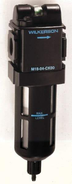 Wilkerson - 1/2" Port Coalescing Filter - Polycarbonate Bowl, Manual Drain, 150 Max psi, 0.01 Micron Rating, 9-1/4" Long x 2.9" Wide x 9-1/4" High - Apex Tool & Supply