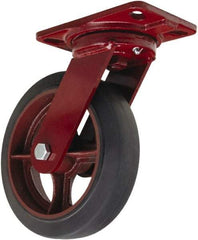 Hamilton - 8" Diam x 2" Wide x 9-3/4" OAH Top Plate Mount Swivel Caster - Rubber Mold on Cast Iron, 500 Lb Capacity, Tapered Roller Bearing, 4-1/2 x 6-1/2" Plate - Apex Tool & Supply
