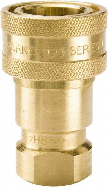 Parker - 1/2 NPTF Brass Hydraulic Hose Female Pipe Thread Coupler - 1,000 psi, 12 GPM - Apex Tool & Supply
