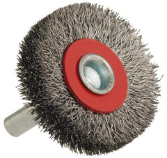 Value Collection - 2-3/8" OD, 1/4" Shank Diam, Crimped Steel Wheel Brush - 1/2" Face Width, 1/2" Trim Length, 0.008" Filament Diam, 15,000 RPM - Apex Tool & Supply