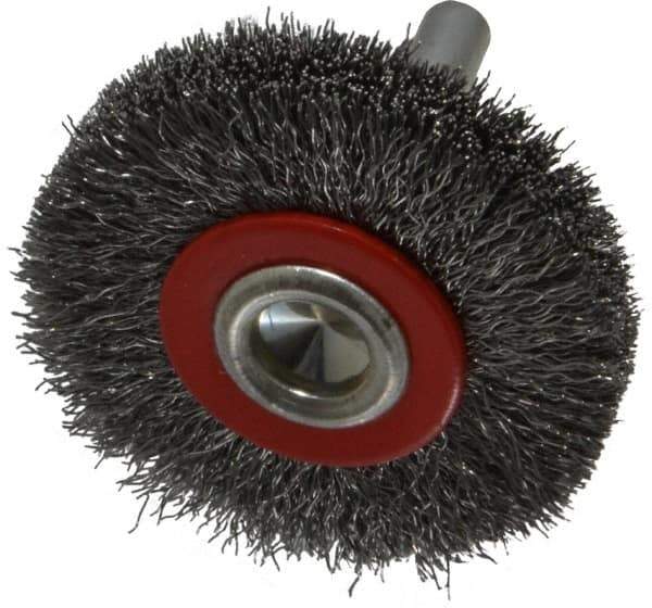 Value Collection - 2" OD, 1/4" Shank Diam, Crimped Steel Wheel Brush - 3/8" Face Width, 3/8" Trim Length, 0.008" Filament Diam, 15,000 RPM - Apex Tool & Supply