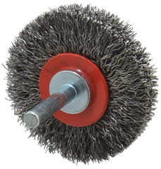 Value Collection - 2-3/8" OD, 1/4" Shank Diam, Crimped Steel Wheel Brush - 1/2" Face Width, 9/16" Trim Length, 0.015" Filament Diam, 15,000 RPM - Apex Tool & Supply