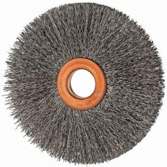 Value Collection - 3" OD, 1/2" Arbor Hole, Crimped Steel Wheel Brush - 3/8" Face Width, 1" Trim Length, 0.007" Filament Diam, 15,000 RPM - Apex Tool & Supply