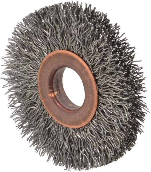 Value Collection - 2" OD, 1/2" Arbor Hole, Crimped Steel Wheel Brush - 5/16" Face Width, 1/2" Trim Length, 0.012" Filament Diam, 15,000 RPM - Apex Tool & Supply