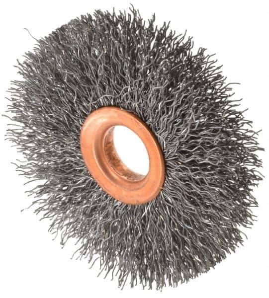 Value Collection - 2-1/2" OD, 1/2" Arbor Hole, Crimped Steel Wheel Brush - 3/8" Face Width, 3/4" Trim Length, 0.012" Filament Diam, 15,000 RPM - Apex Tool & Supply