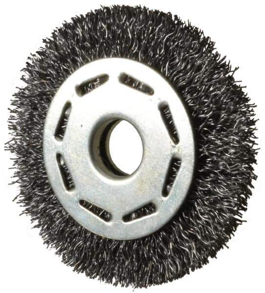 Value Collection - 2-1/2" OD, 3/8" Arbor Hole, Crimped Steel Wheel Brush - 5/16" Face Width, 1/2" Trim Length, 0.012" Filament Diam, 6,000 RPM - Apex Tool & Supply