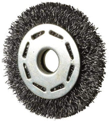 Value Collection - 2-1/2" OD, 3/8" Arbor Hole, Crimped Steel Wheel Brush - 5/16" Face Width, 1/2" Trim Length, 0.012" Filament Diam, 6,000 RPM - Apex Tool & Supply