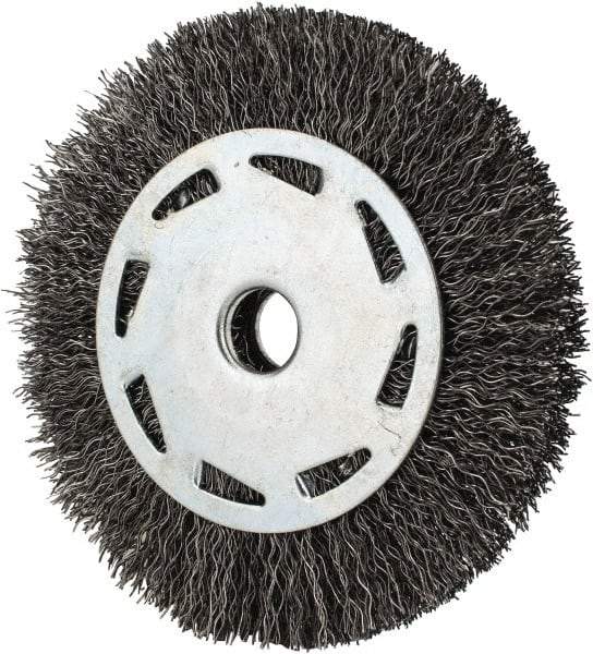 Value Collection - 4" OD, 1/2" Arbor Hole, Crimped Steel Wheel Brush - 7/16" Face Width, 23/32" Trim Length, 0.012" Filament Diam, 5,000 RPM - Apex Tool & Supply