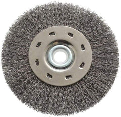 Value Collection - 5" OD, 1/2" Arbor Hole, Crimped Steel Wheel Brush - 1/2" Face Width, 1-15/64" Trim Length, 0.012" Filament Diam, 5,000 RPM - Apex Tool & Supply