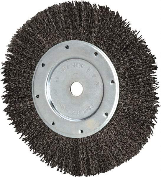 Value Collection - 8" OD, 1/2" Arbor Hole, Crimped Steel Wheel Brush - 9/16" Face Width, 1-9/16" Trim Length, 0.012" Filament Diam, 4,500 RPM - Apex Tool & Supply