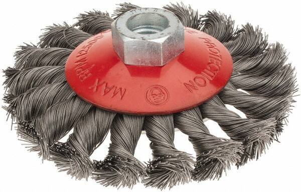 Value Collection - 4" OD, M14x2.00 Arbor Hole, Knotted Steel Wheel Brush - 1/2" Face Width, 7/8" Trim Length, 0.008" Filament Diam, 12,500 RPM - Apex Tool & Supply