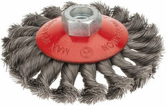 Value Collection - 4" OD, M14x2.00 Arbor Hole, Knotted Steel Wheel Brush - 1/2" Face Width, 7/8" Trim Length, 0.008" Filament Diam, 12,500 RPM - Apex Tool & Supply