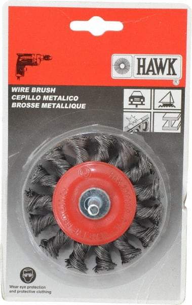 Value Collection - 3" OD, 1/4" Shank Diam, Knotted Steel Wheel Brush - 5/16" Face Width, 5/8" Trim Length, 0.012" Filament Diam, 20,000 RPM - Apex Tool & Supply