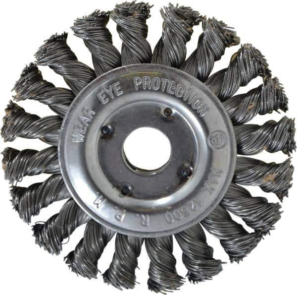 Value Collection - 4" OD, 5/8" Arbor Hole, Knotted Steel Wheel Brush - 1/2" Face Width, 3/4" Trim Length, 0.012" Filament Diam, 12,500 RPM - Apex Tool & Supply