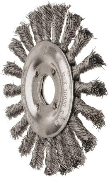 Value Collection - 5" OD, 7/8" Arbor Hole, Knotted Steel Wheel Brush - 1/2" Face Width, 1-1/8" Trim Length, 0.008" Filament Diam, 10,000 RPM - Apex Tool & Supply