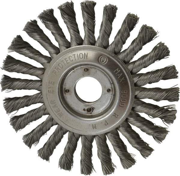 Value Collection - 6" OD, 7/8" Arbor Hole, Knotted Steel Wheel Brush - 1/2" Face Width, 1-1/2" Trim Length, 0.008" Filament Diam, 9,000 RPM - Apex Tool & Supply