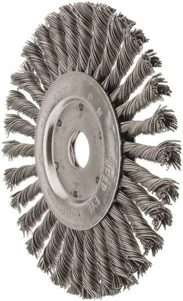 Value Collection - 7" OD, 7/8" Arbor Hole, Knotted Steel Wheel Brush - 1/2" Face Width, 1-11/16" Trim Length, 0.015" Filament Diam, 9,000 RPM - Apex Tool & Supply