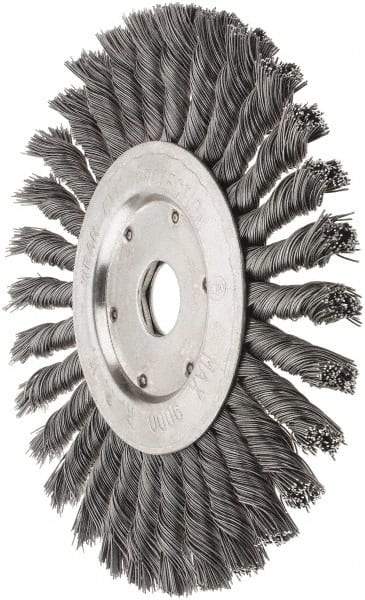Value Collection - 7" OD, 7/8" Arbor Hole, Knotted Steel Wheel Brush - 1/2" Face Width, 1-11/16" Trim Length, 0.012" Filament Diam, 9,000 RPM - Apex Tool & Supply