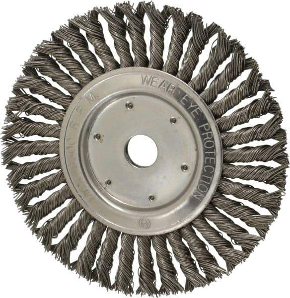 Value Collection - 8" OD, 7/8" Arbor Hole, Knotted Steel Wheel Brush - 1/2" Face Width, 1-11/16" Trim Length, 0.015" Filament Diam, 8,500 RPM - Apex Tool & Supply