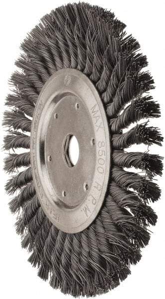 Value Collection - 8" OD, 7/8" Arbor Hole, Knotted Steel Wheel Brush - 1/2" Face Width, 1-11/16" Trim Length, 0.012" Filament Diam, 8,500 RPM - Apex Tool & Supply