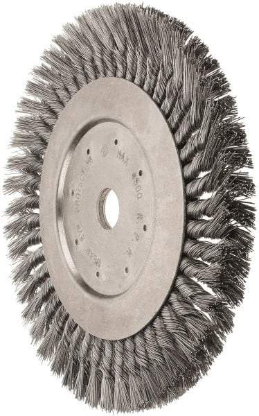 Value Collection - 10" OD, 1" Arbor Hole, Knotted Steel Wheel Brush - 5/8" Face Width, 1-11/16" Trim Length, 0.012" Filament Diam, 4,500 RPM - Apex Tool & Supply