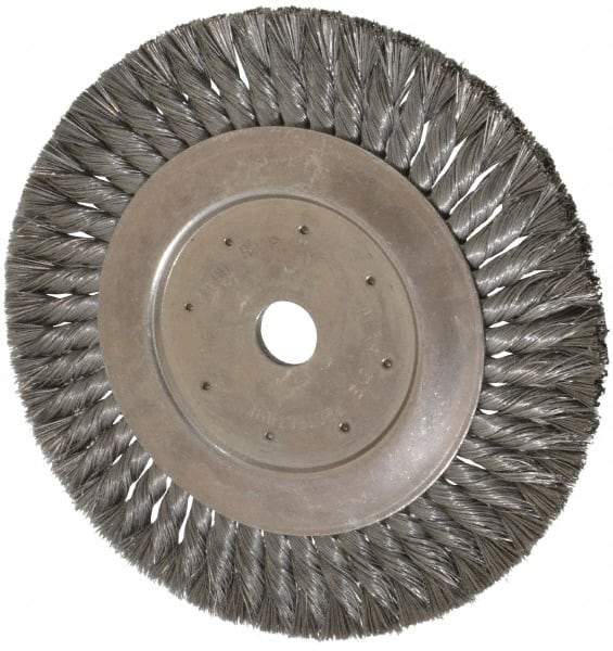 Value Collection - 10" OD, 1" Arbor Hole, Knotted Steel Wheel Brush - 5/8" Face Width, 1-11/16" Trim Length, 0.008" Filament Diam, 4,500 RPM - Apex Tool & Supply