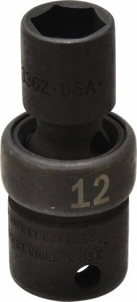 SK - 3/8" Drive 12mm Standard Universal Impact Socket - 6 Points, 2-1/8" OAL - Apex Tool & Supply