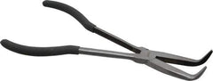 Value Collection - 11" OAL, 4" Jaw Length x 11/16" Jaw Width, Long Nose Pliers - Serrated Jaw, Angled Head, Plastic Dipped Handles - Apex Tool & Supply