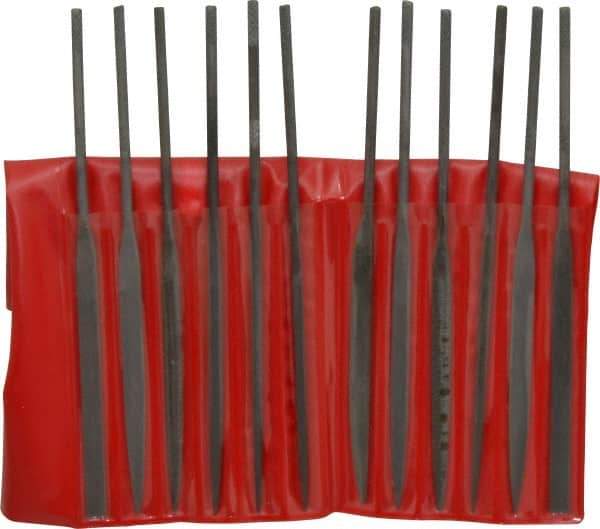 Value Collection - 12 Piece Swiss Pattern File Set - 5-1/2" Long, 0 Coarseness, Round Handle, Set Includes Barrette, Crossing, Equalling, Flat, Half Round, Knife, Round, Round Edge Joint, Slitting, Square, Three Square - Apex Tool & Supply