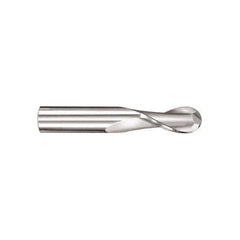 SGS - 11mm Diam, 25mm LOC, 2 Flute Solid Carbide Ball End Mill - TiN Finish, Single End, 75mm OAL, 12mm Shank Diam, Spiral Flute - Apex Tool & Supply