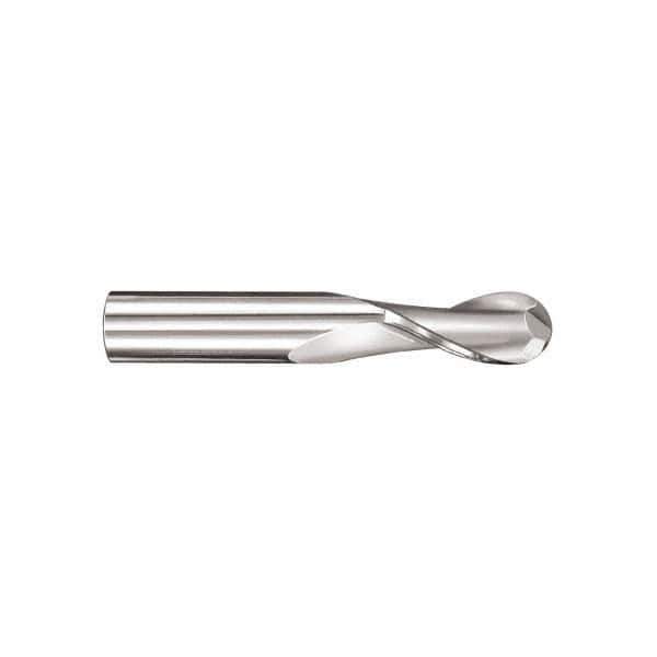 SGS - 13/32" Diam, 1" LOC, 2 Flute Solid Carbide Ball End Mill - TiN Finish, Single End, 2-3/4" OAL, 7/16" Shank Diam, Spiral Flute - Apex Tool & Supply