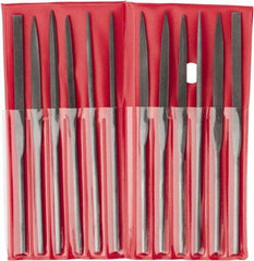 Value Collection - 12 Piece Swiss Pattern File Set - 5-1/2" Long, 2 Coarseness, Round Handle, Set Includes Barrette, Crossing, Equalling, Flat, Half Round, Knife, Round, Round Edge Joint, Slitting, Square, Three Square - Apex Tool & Supply