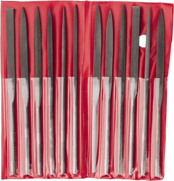 Value Collection - 12 Piece Swiss Pattern File Set - 6-1/4" Long, 2 Coarseness, Round Handle, Set Includes Barrette, Crossing, Equalling, Flat, Half Round, Knife, Round, Round Edge Joint, Slitting, Square, Three Square - Apex Tool & Supply