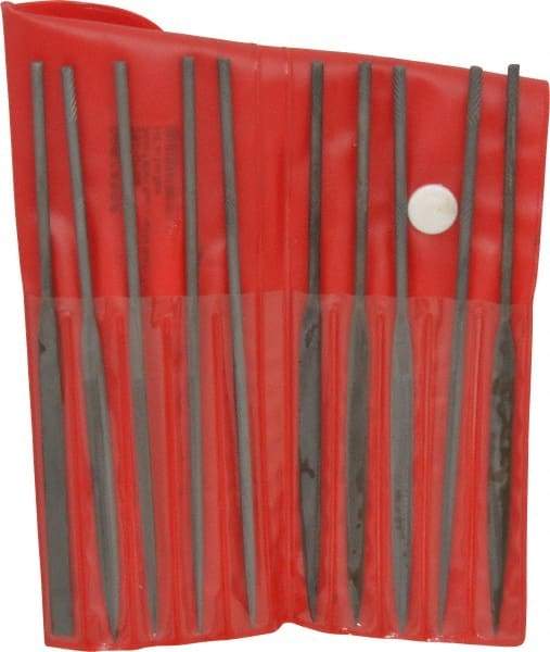 Value Collection - 10 Piece Swiss Pattern File Set - 5-1/2" Long, 2 Coarseness, Round Handle, Set Includes Barrette, Crossing, Equalling, Flat, Half Round, Knife, Marking, Round, Three Square - Apex Tool & Supply