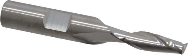 RobbJack - 1/4", 3/4" LOC, 3/8" Shank Diam, 2-1/2" OAL, 2 Flute, Solid Carbide Square End Mill - Single End, Uncoated, Spiral Flute, 30° Helix, Centercutting, Right Hand Cut, Right Hand Flute, Series T12-203 - Apex Tool & Supply