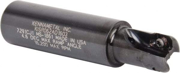 Kennametal - 5/8" Cut Diam, 0.357" Max Depth of Cut, 3/4" Shank Diam, 82.55mm OAL, Indexable Square Shoulder End Mill - AD.T 1035 Inserts, Weldon Shank, 0° Lead Angle, Through Coolant - Apex Tool & Supply